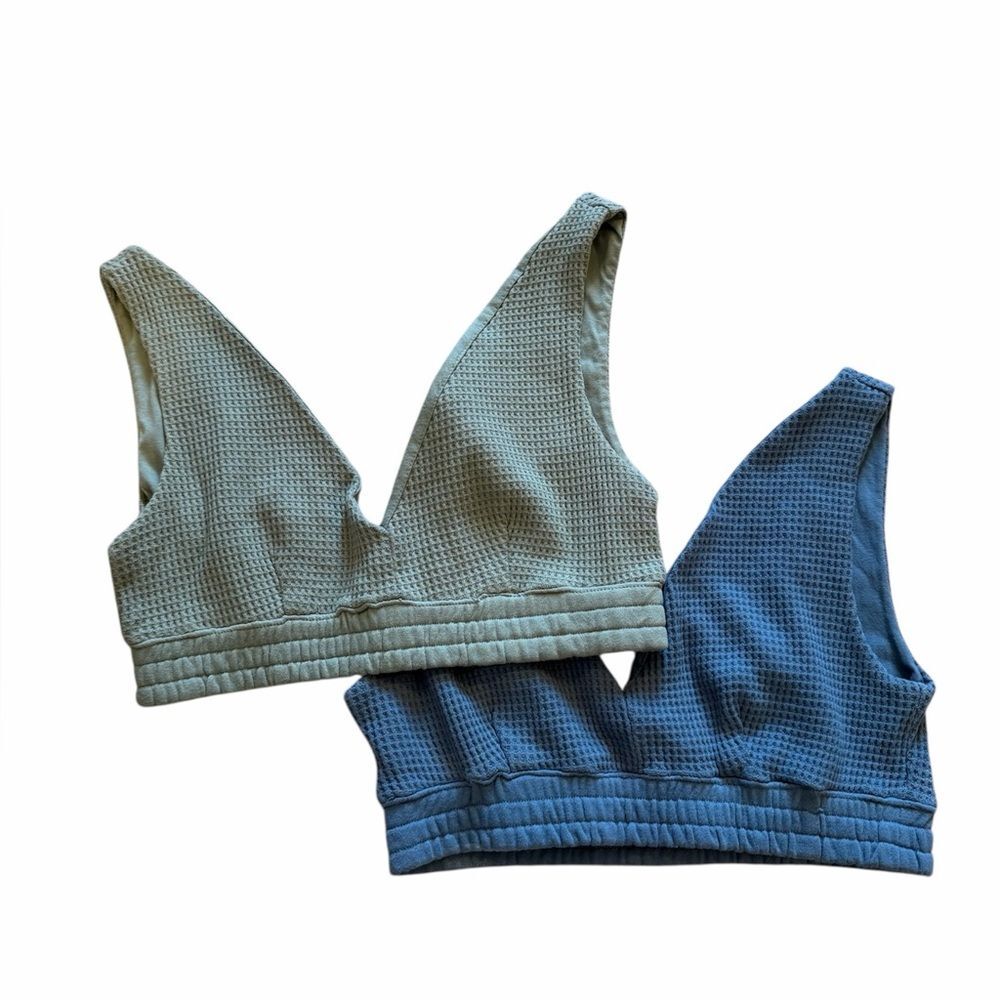 Wireless V-Neck Bralette Duo in Sage Green and Slate Blue